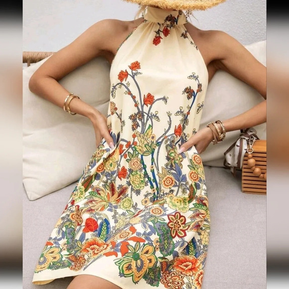 Floral Print Halter Neck Dress - Picture 1 of 5
